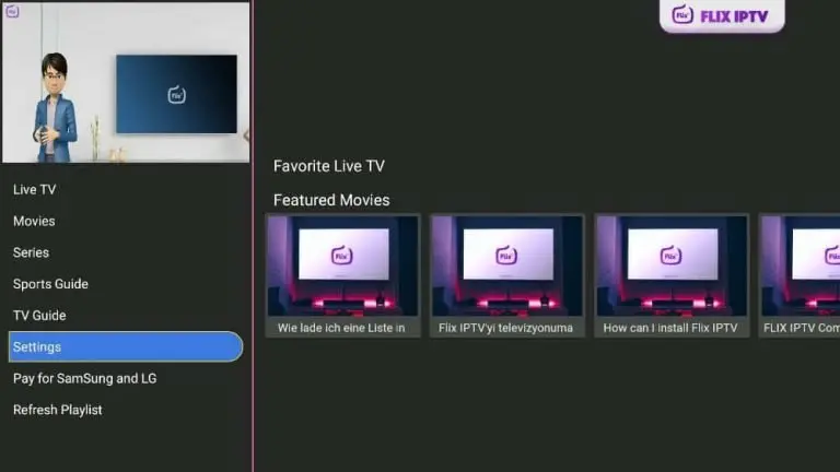 Flix IPTV Einstellungsmenü